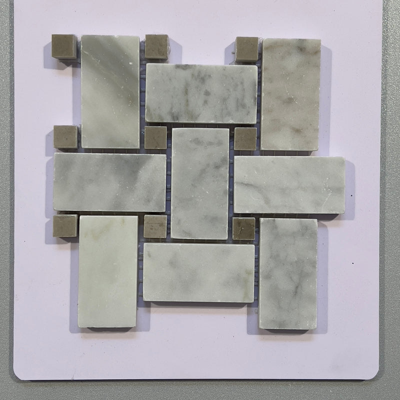 White marble basketweave mosaic - ckbb03