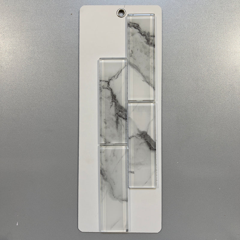 White marble look glass rectangle mosaic - pmcl2161