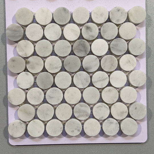 White marble penny round mosaic - cdcp01h
