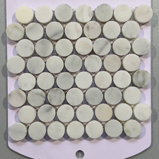 White marble penny round mosaic - cdcp01p