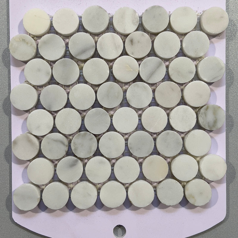 White marble penny round mosaic - cdcp01p