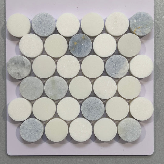 White marble penny round mosaic - cmkn15