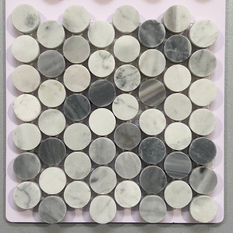 White marble penny round mosaic - csep06