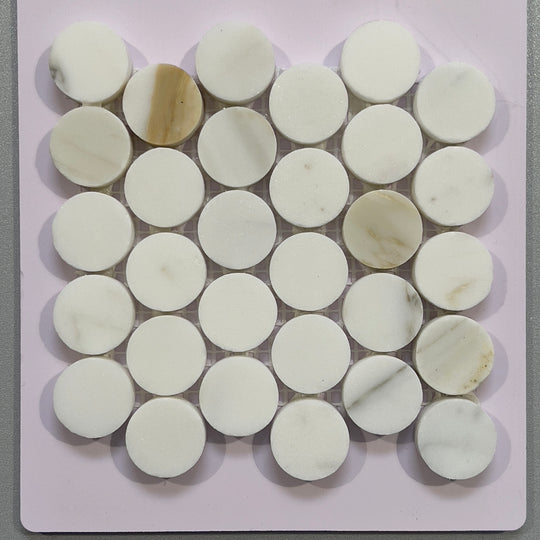 White marble penny round mosaic - ctscp14h