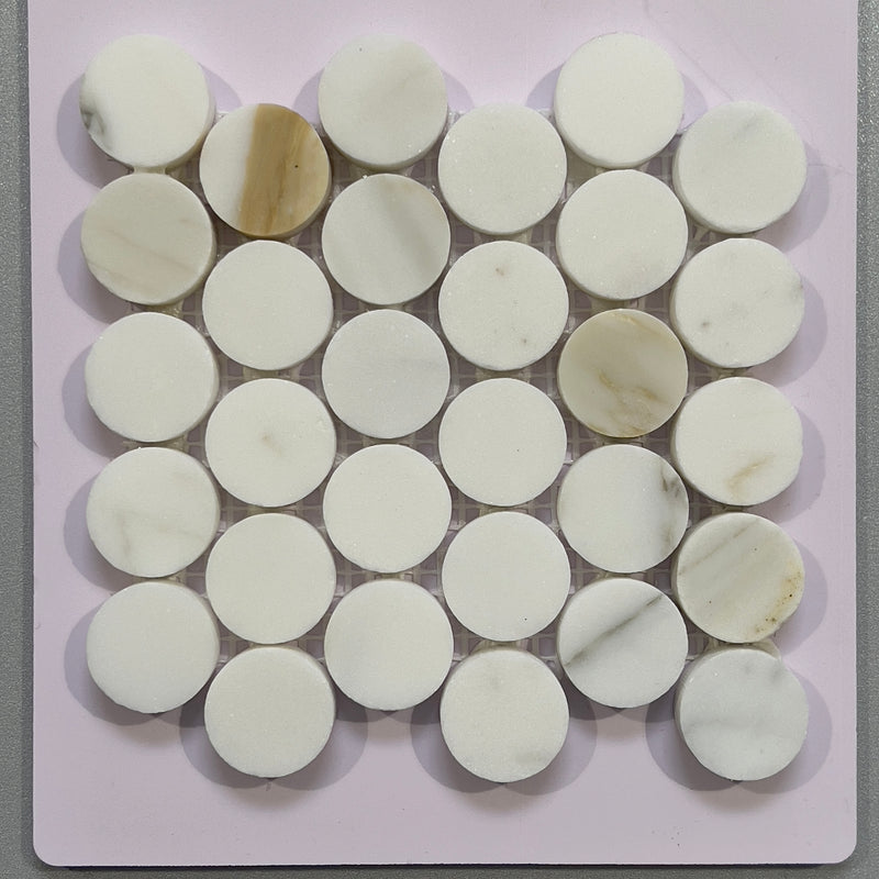 White marble penny round mosaic - ctscp14h