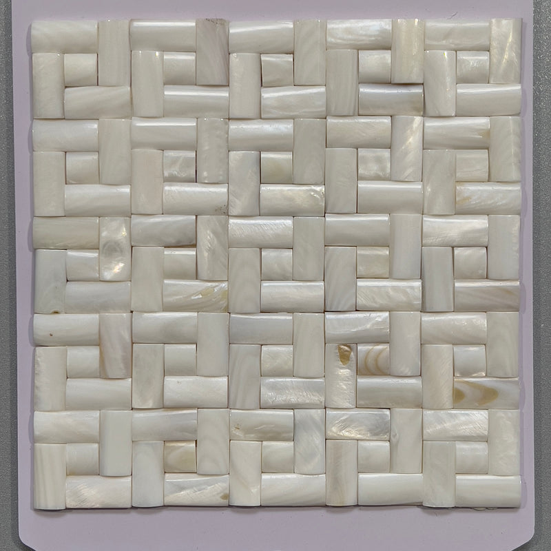 White shell basketweave mosaic - csme004
