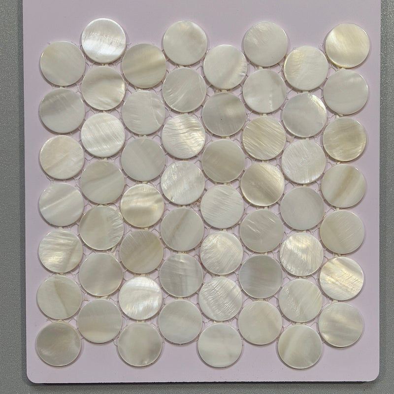White shell penny round mosaic - csma014