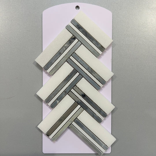 White marble herringbone mosaic - ckbb12