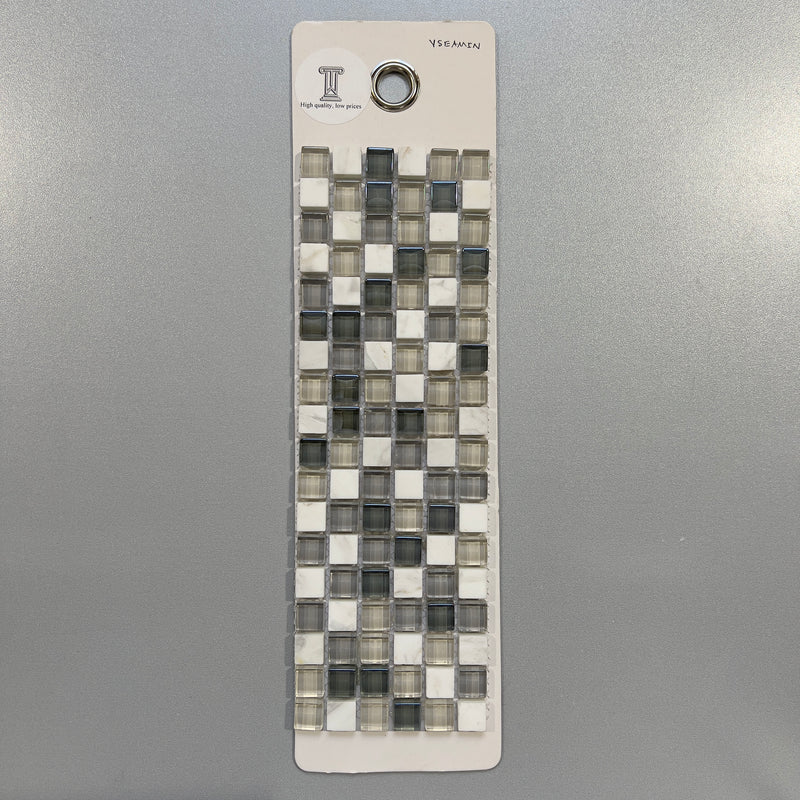 mixed beige glass and marble square mosaic - yseamin