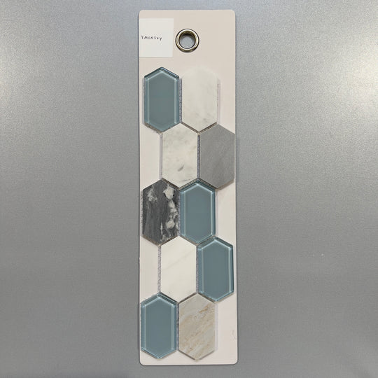 mixed blue glass and marble picket mosaic - ymonsky