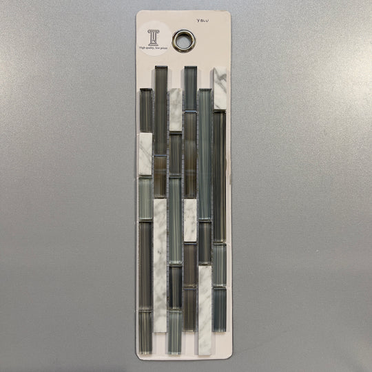 mixed grey glass and marble linear mosaic - yblu