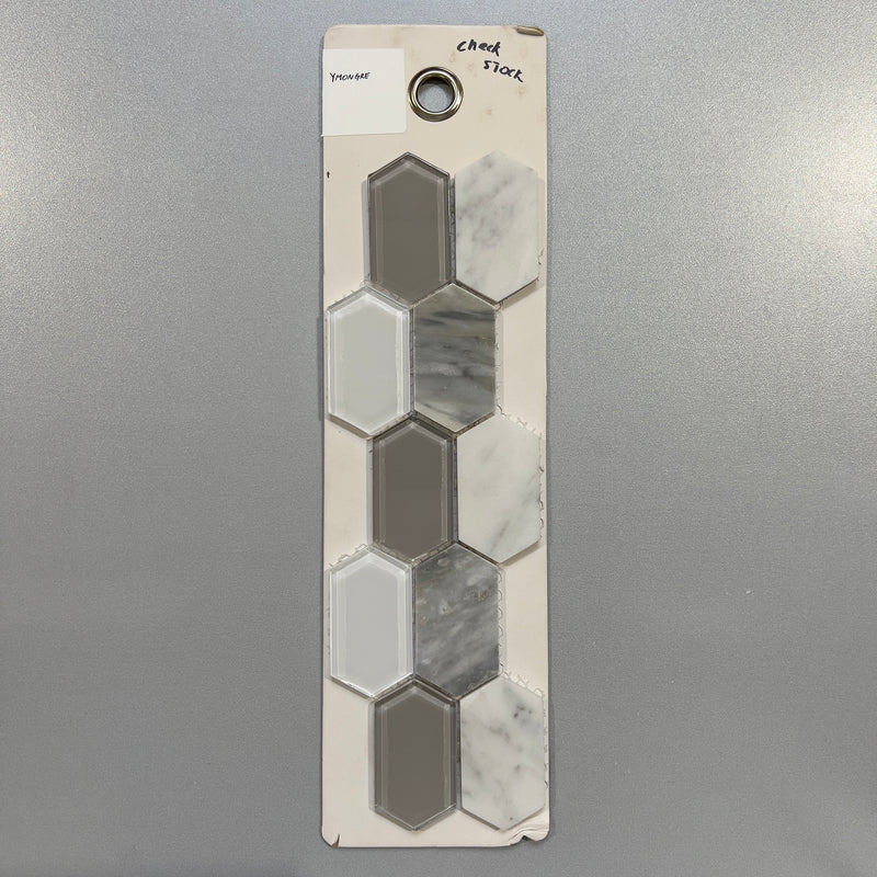 mixed grey glass and marble picket mosaic - ymongre