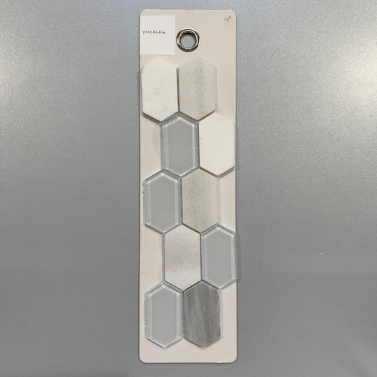 mixed grey glass and marble picket mosaic - ymonlig