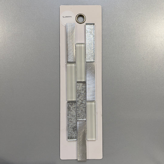 mixed grey glass and metal linear mosaic - ylinmetsil