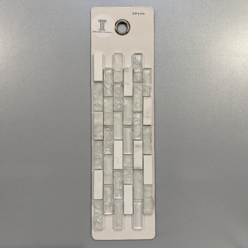 white glass and marble linear mosaic - yicysta