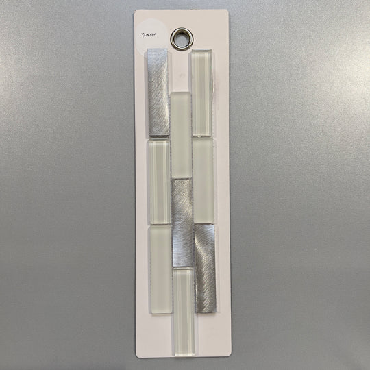 white glass and metal linear mosaic - ylinalu